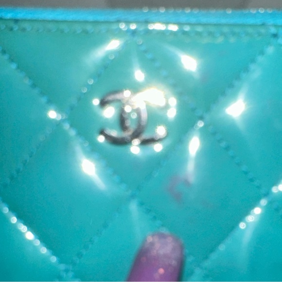 Chanel Quilted Patent Leather Zip Around Wallet Turquoise - Picture 10 of 14